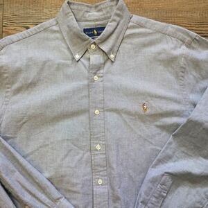Ralph Lauren Men's XL Oxford Button Up Shirt Grey Pony Slim‎ Stretch Long Sleeve